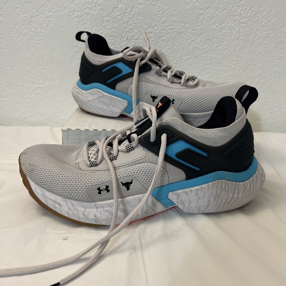 Under Armour Project Rock HOVR 5 Training Shoes Mens Sz 9 Gray Blue 3025435 103